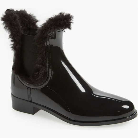 Lemon Jelly Shoes - Lemon Jelly Aisha Black Waterproof Chelsea Rainboots With Faux Fur Lining 37- 7